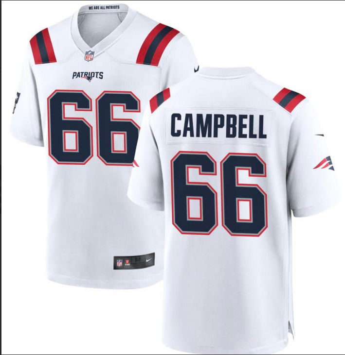 Men New England Patriots #66 Campbell white Nike 2025 NFL jersey